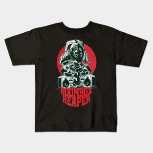 Red Boombox Reaper - Skull-Face Astronaut with Boomboxes Kids T-Shirt